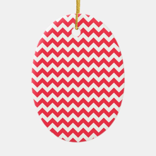Cherry Red Chevron Zigzag Ceramic Ornament (Front)