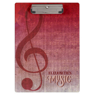 Cherry Red Clef Music Sheet Personalised Clipboard