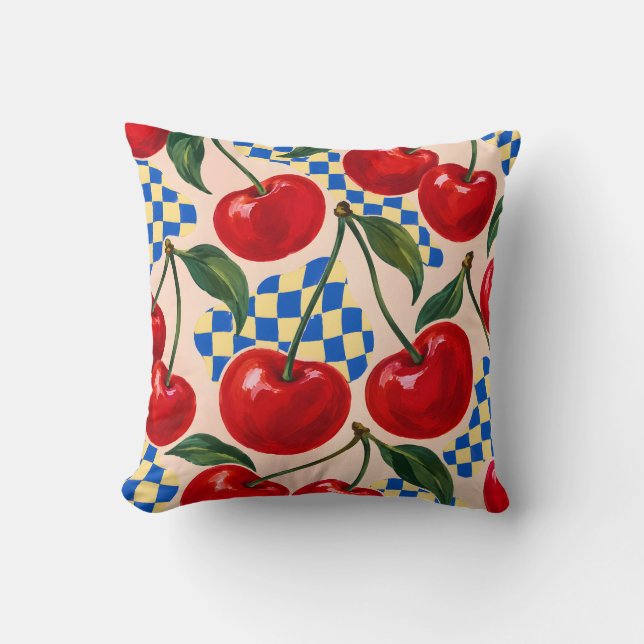 Cherry Red Cobalt Chequerboard Cushion (Front)