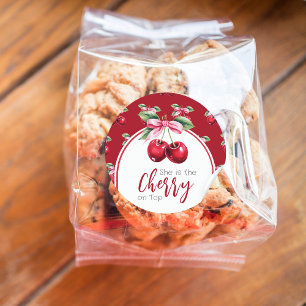 Cherry Red Coquette Bow Girl Baby Shower Classic Round Sticker