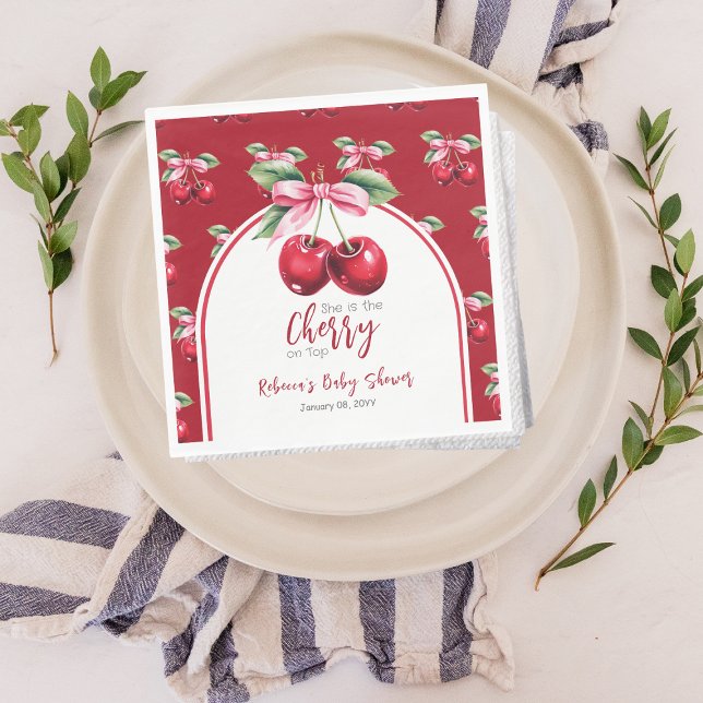 Cherry Red Coquette Bow Girl Baby Shower Napkin (Creator Uploaded)