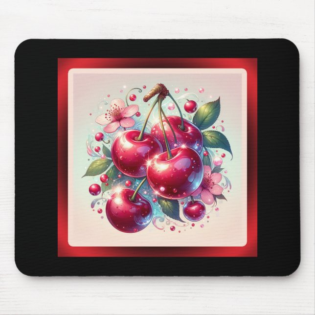 Cherry Red Cute Cherries Floral Girly Pink  Mouse Pad (Front)