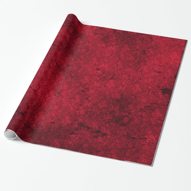 Cherry Red Distressed Goth Damask Wrapping Paper (Unrolled)