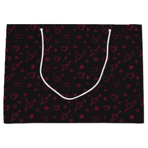 Cherry Red Doodle Flowers and Hearts Patterned Large Gift Bag