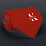 Cherry Red Elegant Monogram   Name | One-Sided Tie<br><div class="desc">An elegant one-sided necktie featuring a bold white monogram across a Cherry Red background. On top of this monogram sits your first or last name spelled out in all capitals. If you prefer a bolder look for the personal name inside of the large letter you can do the following: Use...</div>