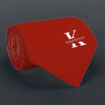 Cherry Red Elegant Monogram   Name | Two-Sided Tie<br><div class="desc">An elegant necktie featuring a bold white monogram across a Cherry Red background. On top of this monogram sits your first or last name spelled out in all capitals. If you prefer a bolder look for the personal name inside of the large letter you can do the following: Use the...</div>