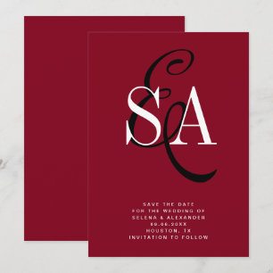 Cherry Red Elegant Script Monogram Wedding Save The Date