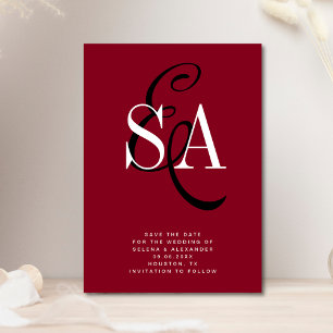 Cherry Red Elegant Script Monogram Wedding Save The Date
