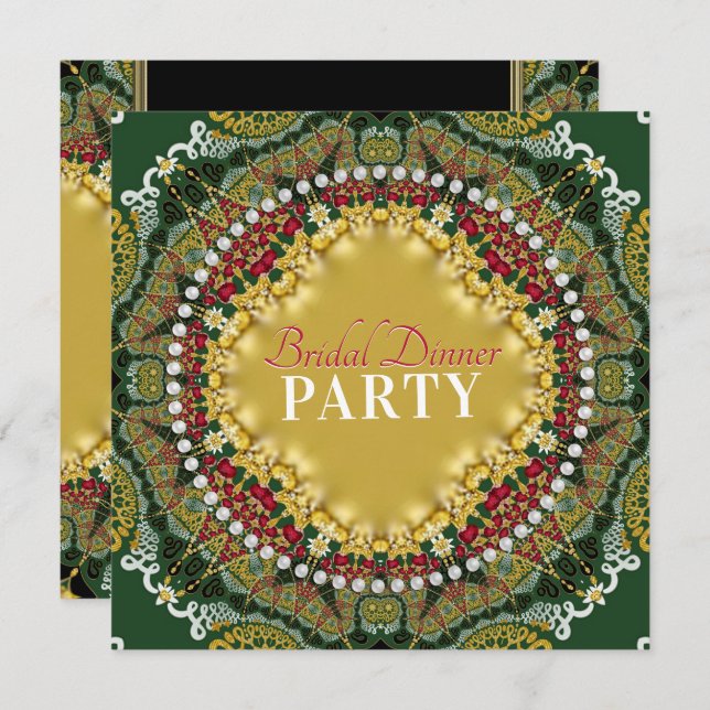 Cherry Red Fractal Lace Satin Dinner Party Invitation (Front/Back)