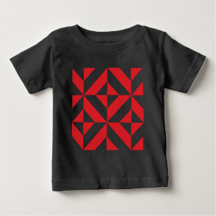 Cherry Red Geometric Deco Cube Pattern Baby T-Shirt