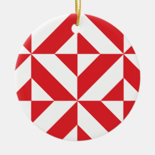 Cherry Red Geometric Deco Cube Pattern Ceramic Tree Decoration