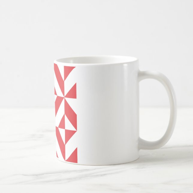 Cherry Red Geometric Deco Cube Pattern Coffee Mug (Right)
