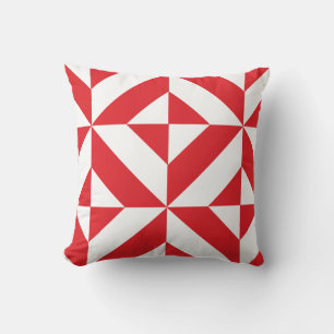 Cherry Red Geometric Deco Cube Pattern Cushion