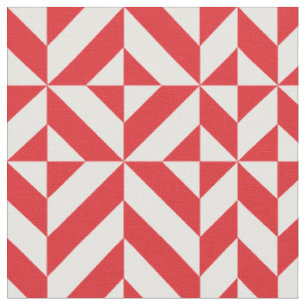 Cherry Red Geometric Deco Cube Pattern Fabric