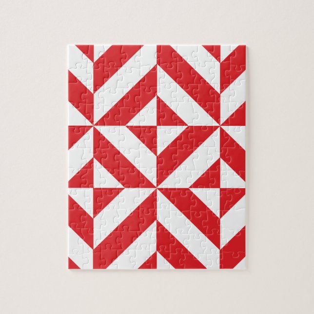 Cherry Red Geometric Deco Cube Pattern Jigsaw Puzzle (Vertical)