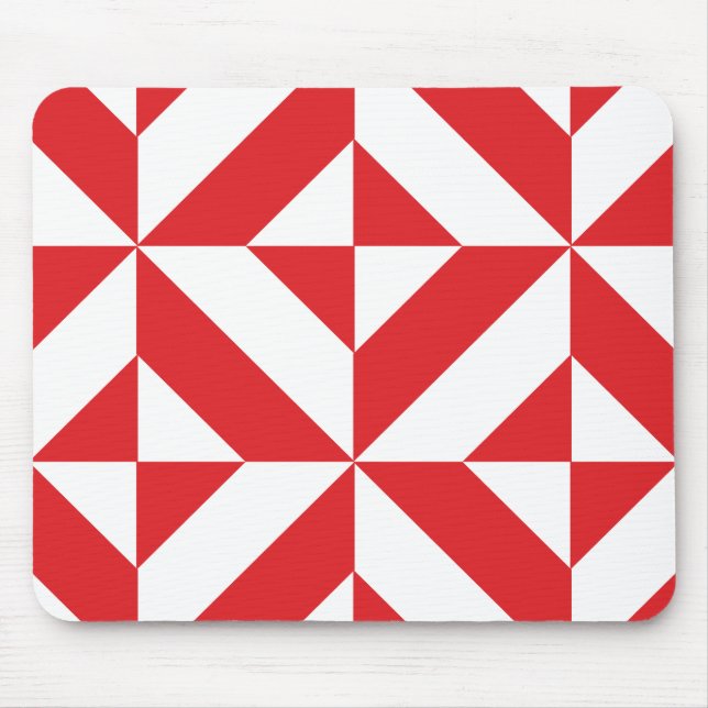 Cherry Red Geometric Deco Cube Pattern Mouse Pad (Front)