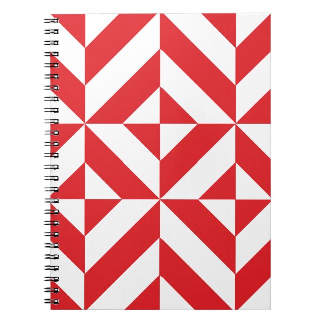 Cherry Red Geometric Deco Cube Pattern Notebook (Front)