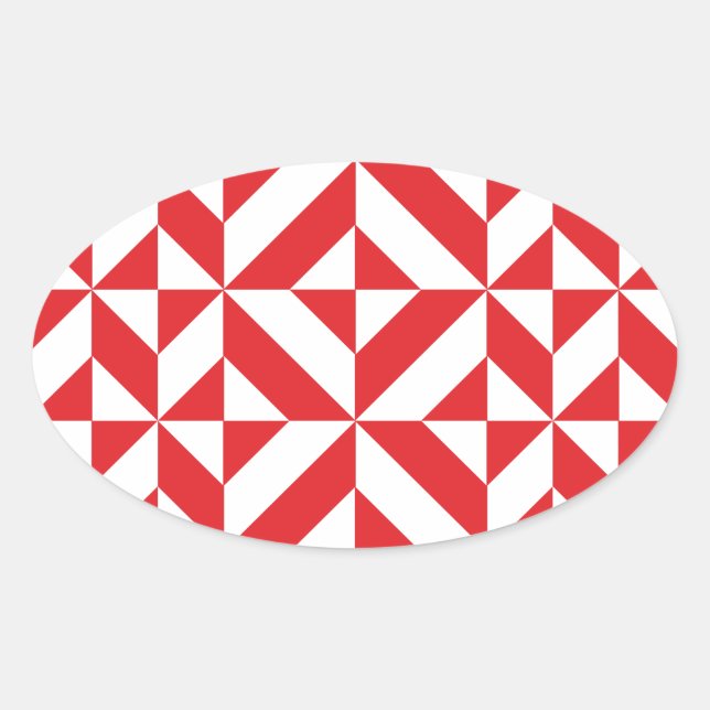 Cherry Red Geometric Deco Cube Pattern Oval Sticker (Front)
