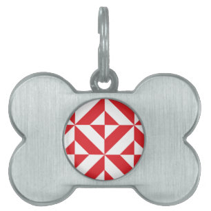 Cherry Red Geometric Deco Cube Pattern Pet ID Tag