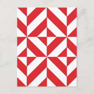 Cherry Red Geometric Deco Cube Pattern Postcard