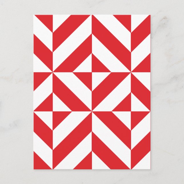 Cherry Red Geometric Deco Cube Pattern Postcard (Front)