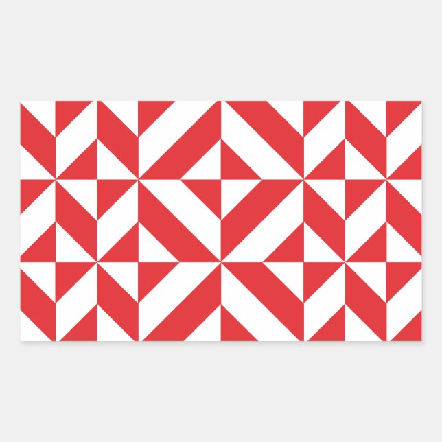 Cherry Red Geometric Deco Cube Pattern Rectangular Sticker (Front)