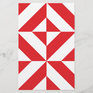 Cherry Red Geometric Deco Cube Pattern Stationery