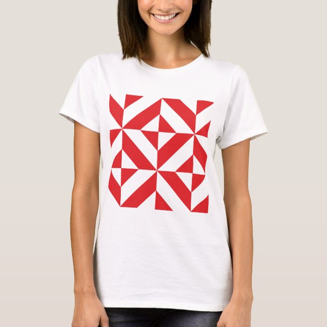 Cherry Red Geometric Deco Cube Pattern T-Shirt (Front)