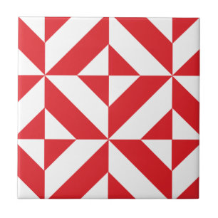 Cherry Red Geometric Deco Cube Pattern Tile