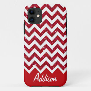 Cherry Red Glitter Chevron Name BLING Case