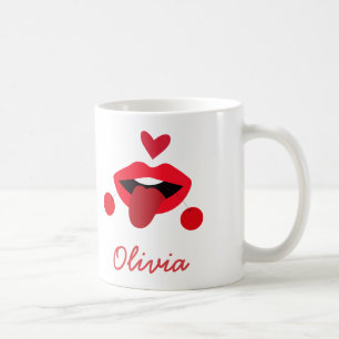 Cherry Red Lips with tongue Custom name Coffee Mug