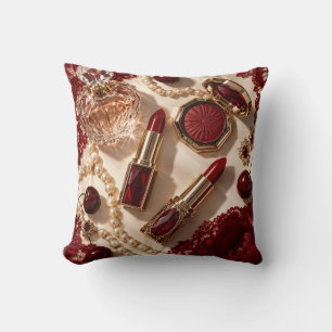 Cherry Red Lipstick Romantic Vanity Cushion