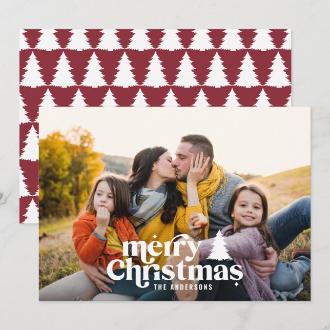 Cherry red modern elegant photo holiday card (Front/Back)