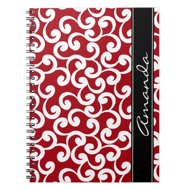 Cherry Red Monogrammed Elements Print Notebook (Front)