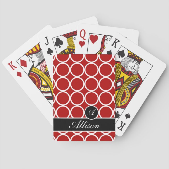 Cherry Red Monogrammed Lexi Print Playing Cards (Back)