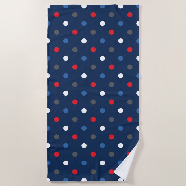 Cherry Red Navy Polka Dot Beach Towel (Front)