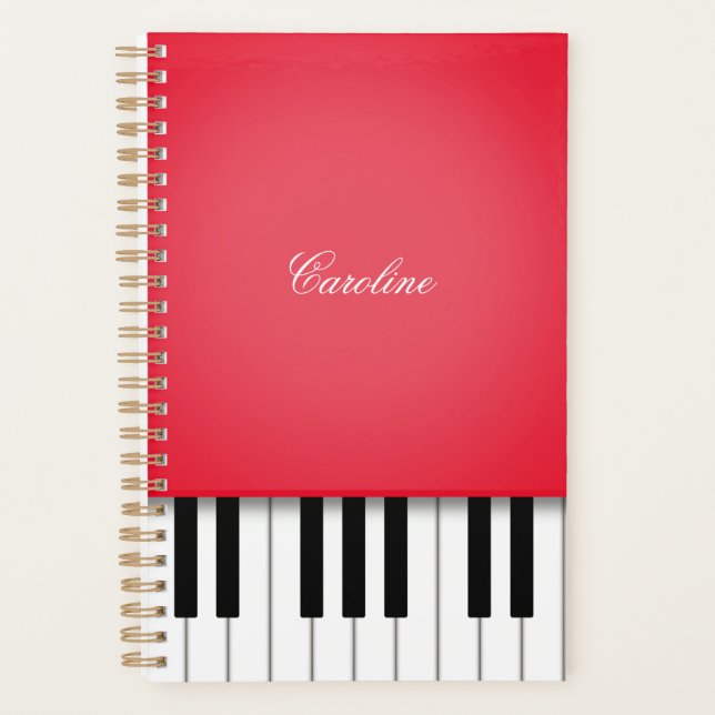 Cherry Red Piano Keyboard Personalised Music Planner (Front)