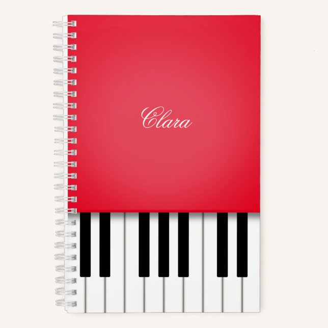 Cherry Red Piano Music Keyboard Personalised Notebook (Front)