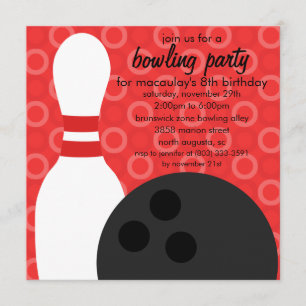 Cherry Red Pin Pals Bowling Birthday Party Invitation