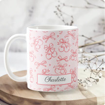 Cherry Red Pink Bow Coquette Personalised Name
