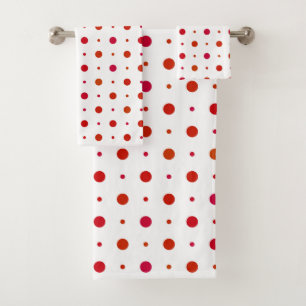 Cherry Red Polka dots on white Bath Towel Set
