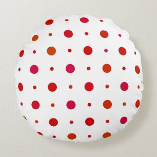 Cherry Red Polka dots on white Round Cushion