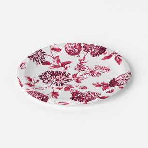Cherry Red Purple Floral Toile No.2 Paper Plate