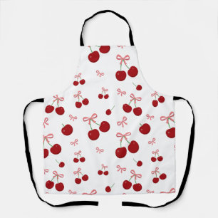 Cherry Red Ribbon Seamless Pattern Cute Fruit  Apron