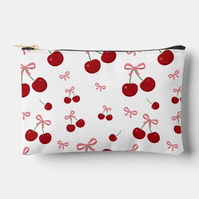 Cherry Red Ribbon Seamless Pattern Cute Fruit Desi Accessory Pouch (Front)