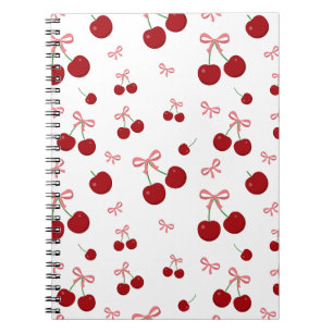 Cherry Red Ribbon Seamless Pattern Cute Fruit Notebook