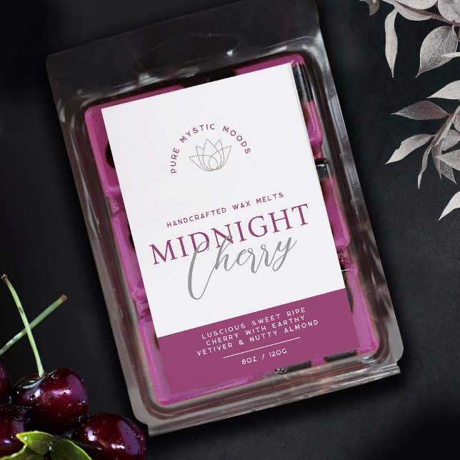 Cherry red scented wax melts product label (Creator Uploaded)