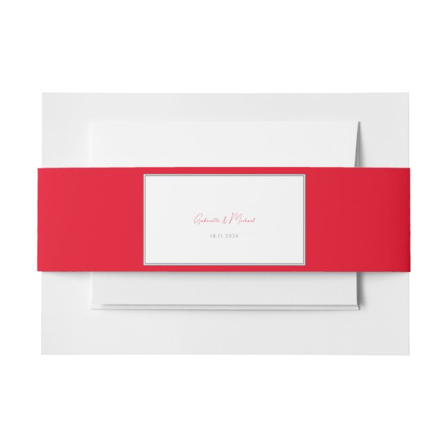 Cherry Red Simple Elegant Chic Wedding Invitation Belly Band (Front Example)