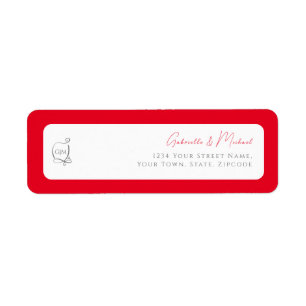 Cherry Red Simple Elegant Monogram Return Address  Label