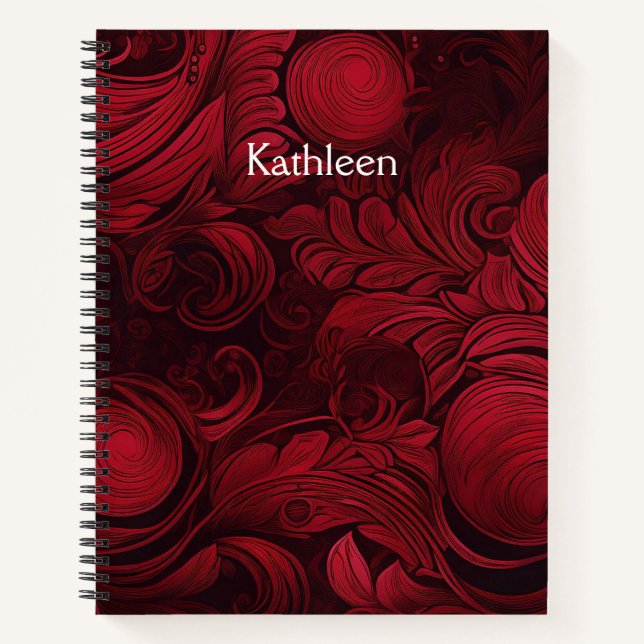 Cherry Red Swirl Feminine Personalised Notebook (Front)